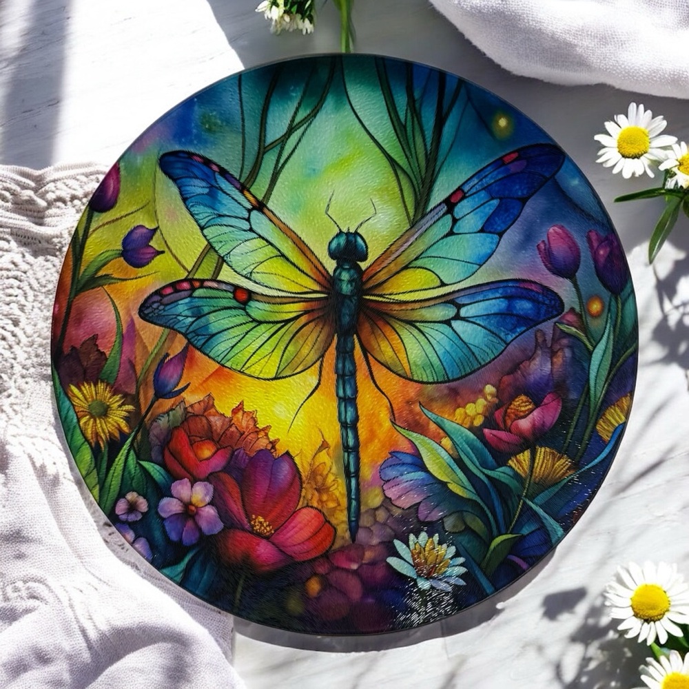 Colorful Dragonfly Glass Cutting Board